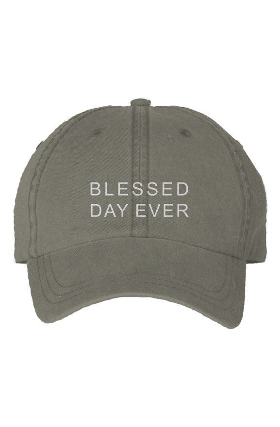 "Blessed Day Ever" Pigment Dyed Ball Cap, Olive