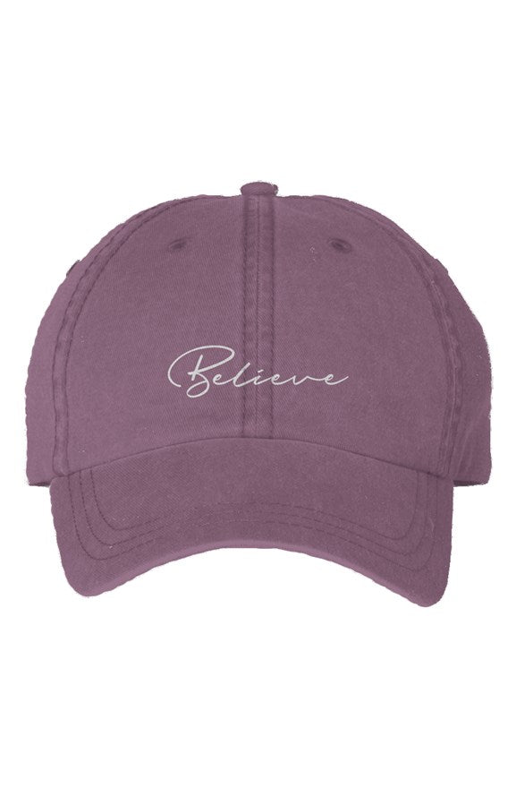"Believe" Pigment Dyed Ball Cap, Wine